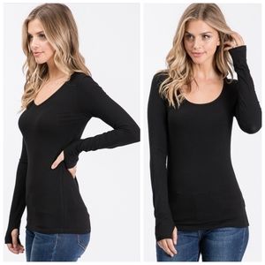 Round Neck Long Sleeve Rib Top